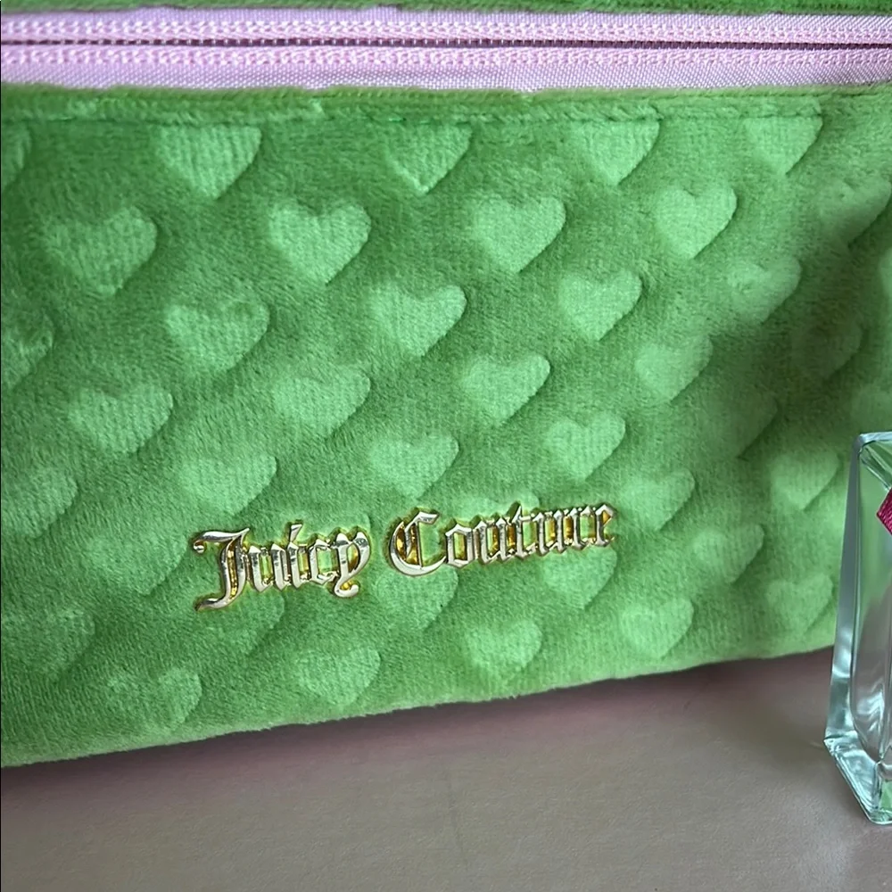 Juicy Couture Green and Pink Velour Cosmetic Case/Bag